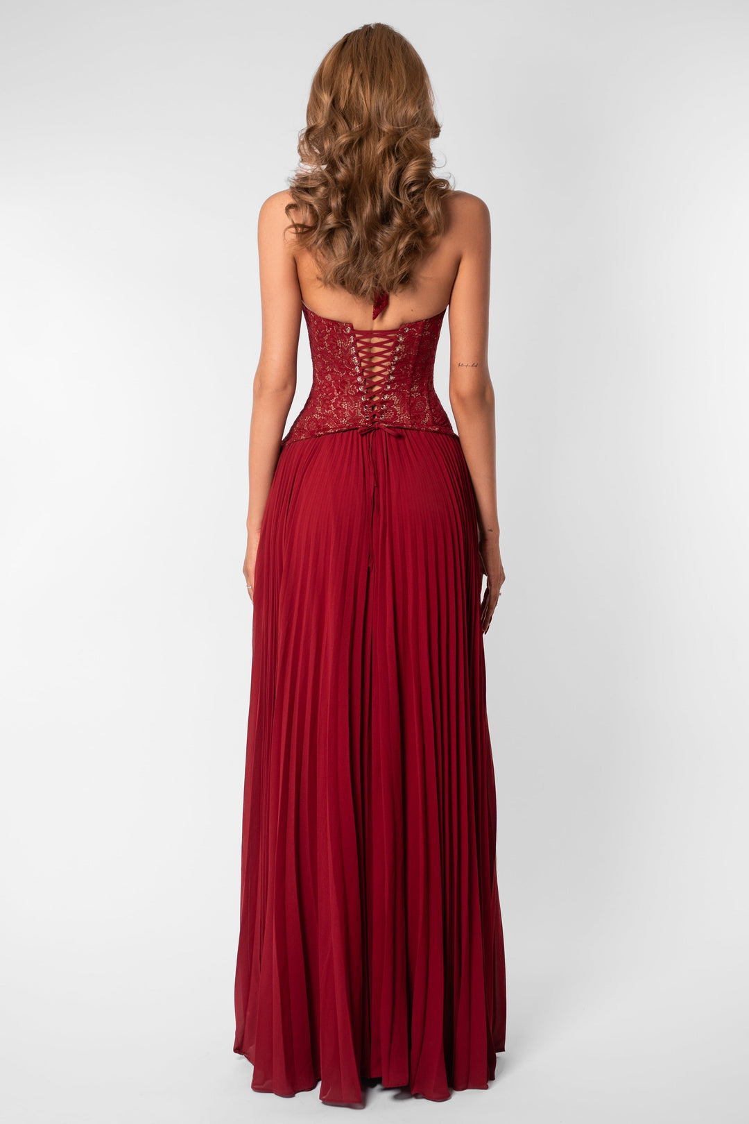 Ottilie | Sweetheart Lace Chiffon Pleated Maxi Dress