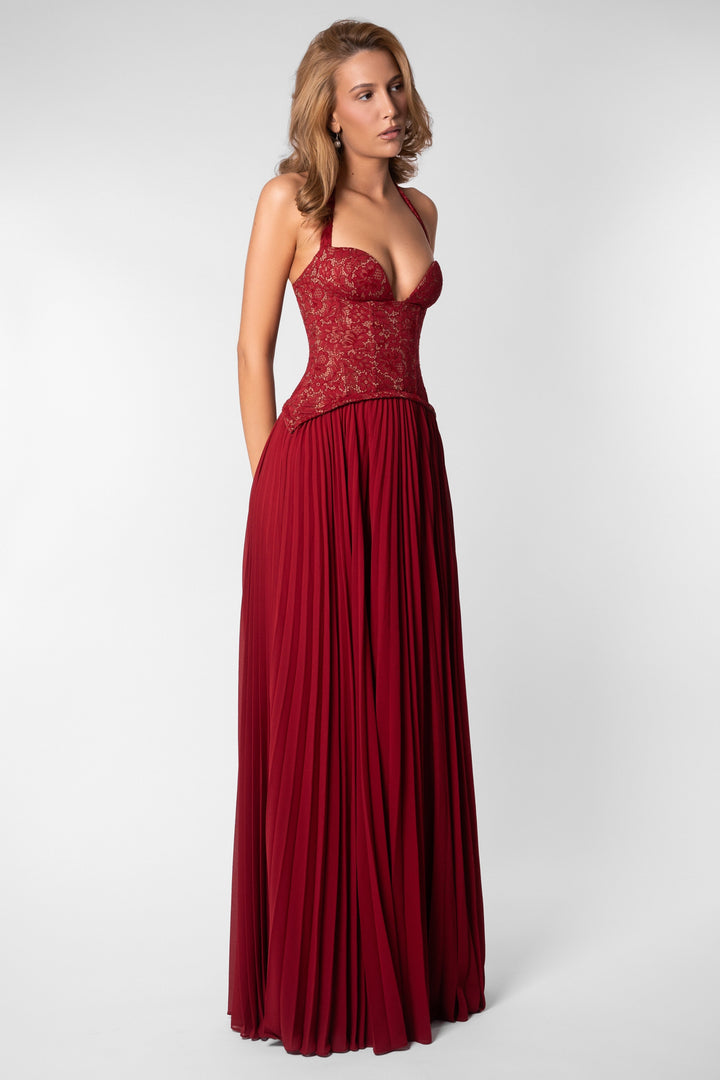 Zara | Sweetheart Lace Splicing Pleated Maxi Dress