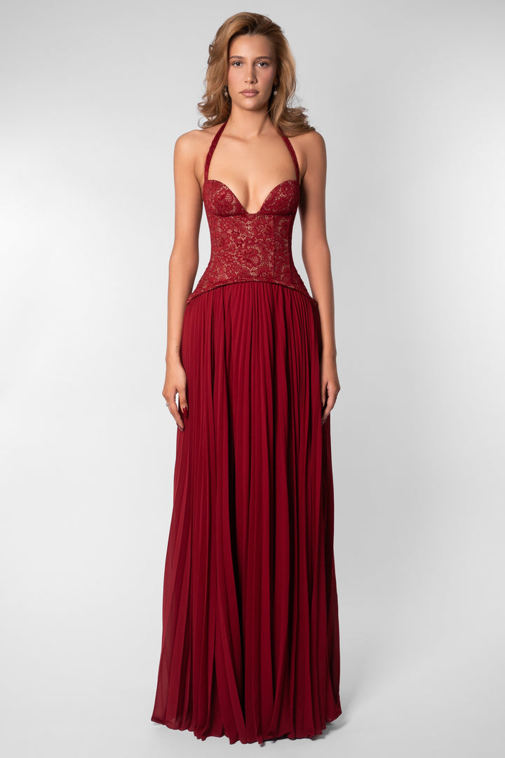 Zara | Sweetheart Lace Splicing Pleated Maxi Dress