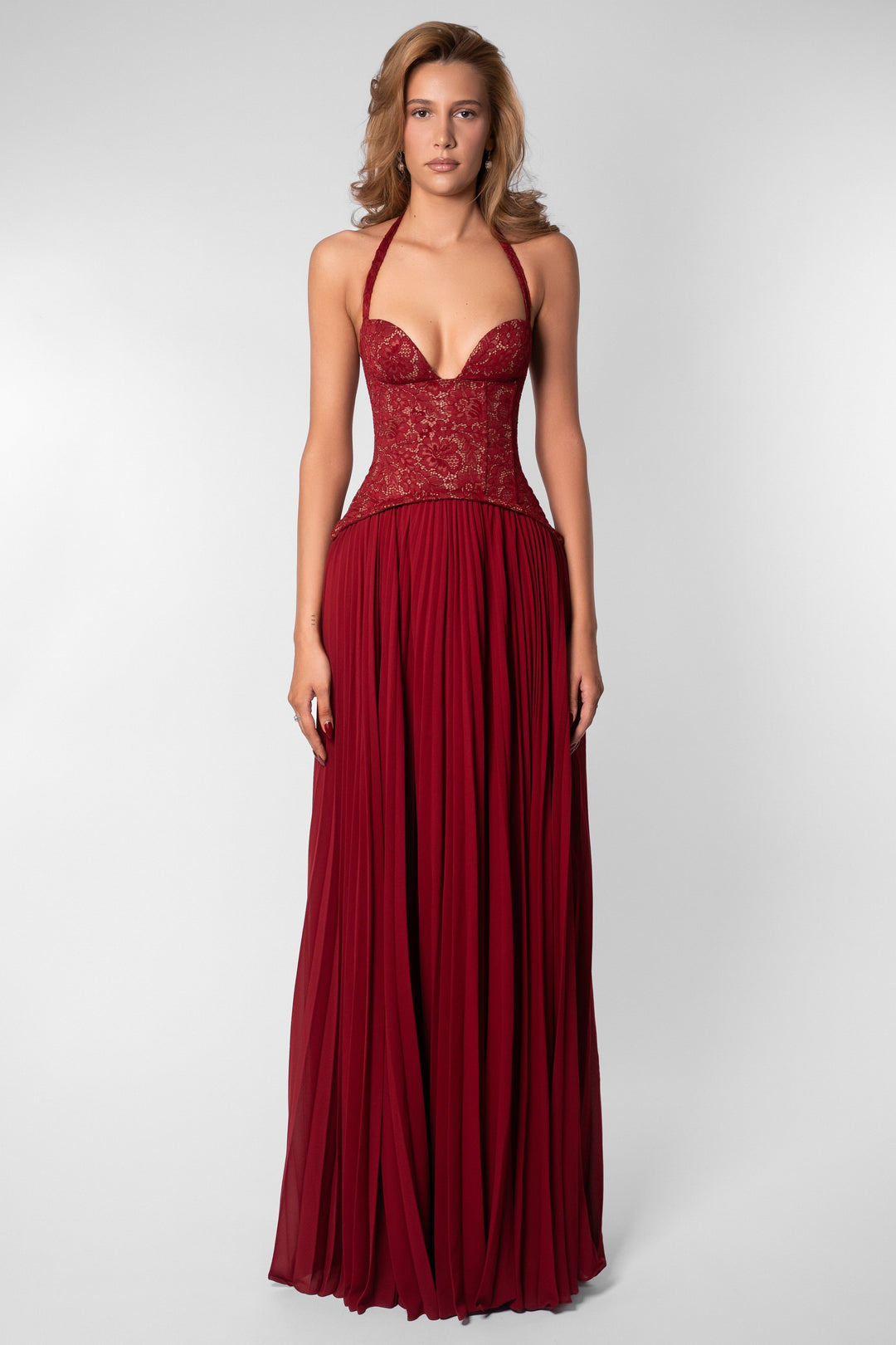 Seraphina | Sweetheart Lace Splicing Pleated Maxi Dress