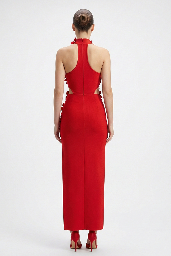Kira | 3D Floral Halter Neck Bandage Maxi Dress
