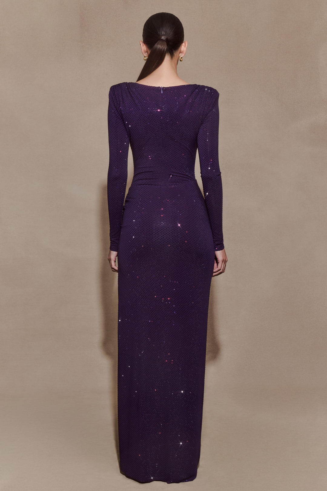 Stellan | Rhinestone Long Sleeve Slit Maxi Dress