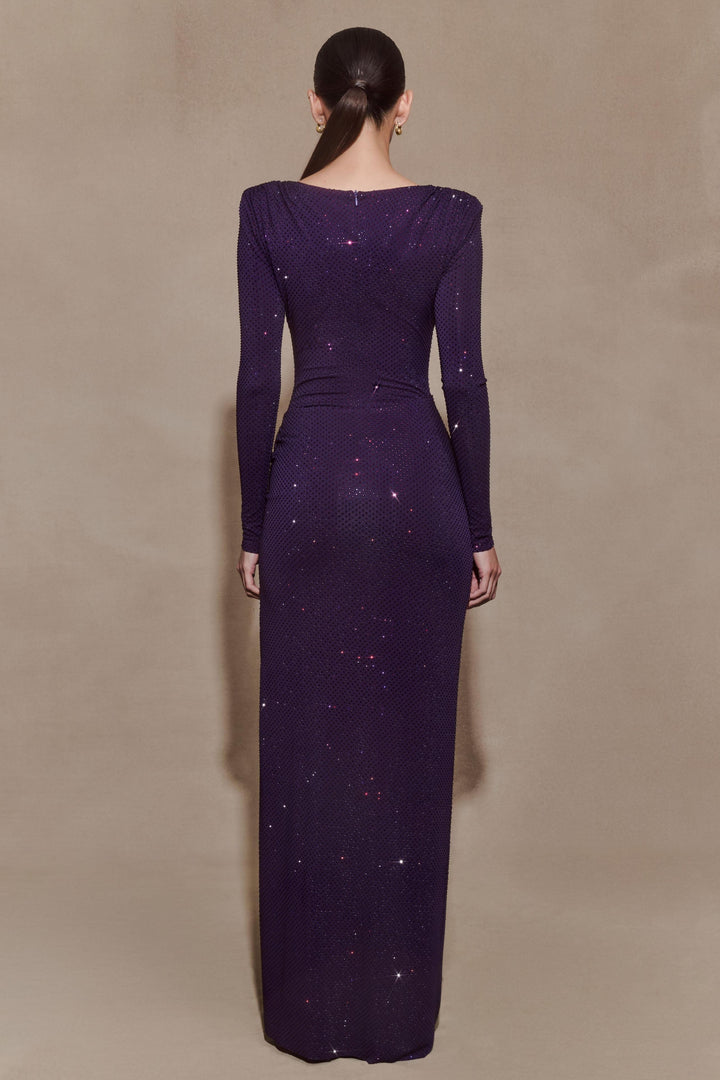 Stellan | Rhinestone Long Sleeve Slit Maxi Dress