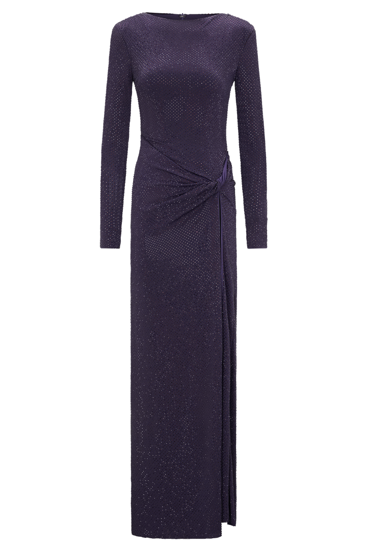Stellan | Rhinestone Long Sleeve Slit Maxi Dress