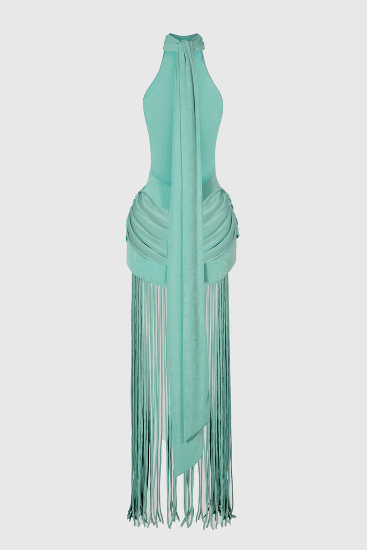 Halina | Tassel Halter Neck Maxi Dress