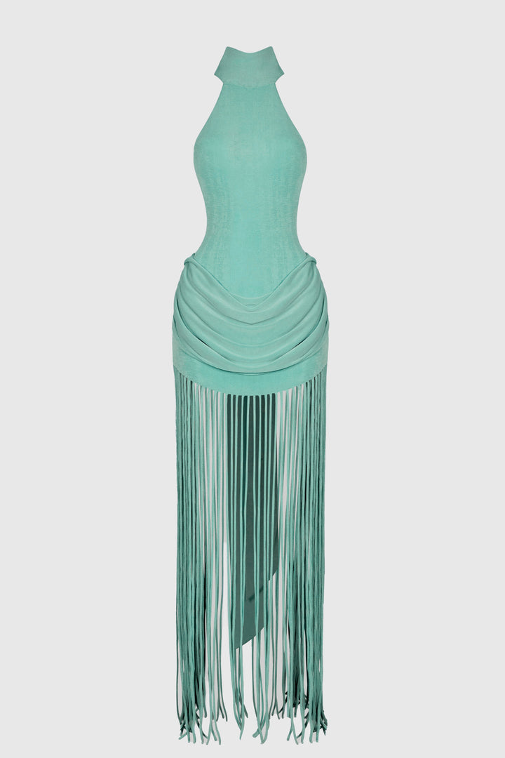 Halina | Tassel Halter Neck Maxi Dress