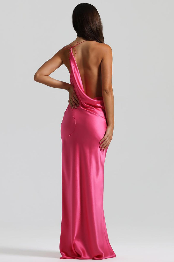 Rosine | Satin-Look Tie-Up Collar Maxi Dress