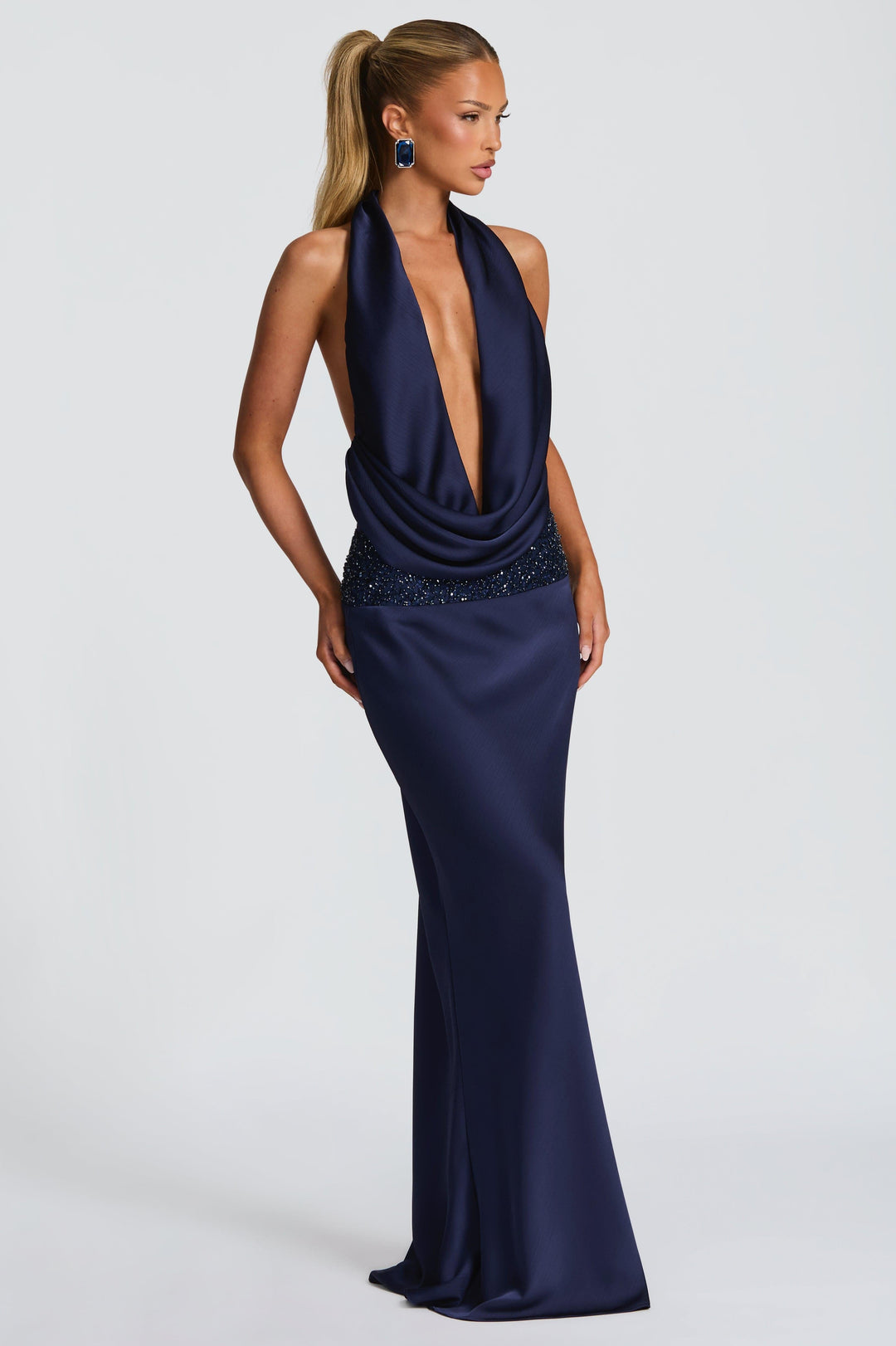 Giselle | Halter Neck Beaded Embroidered Maxi Dress
