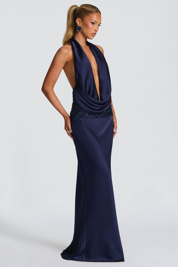 Giselle | Halter Neck Beaded Embroidered Maxi Dress