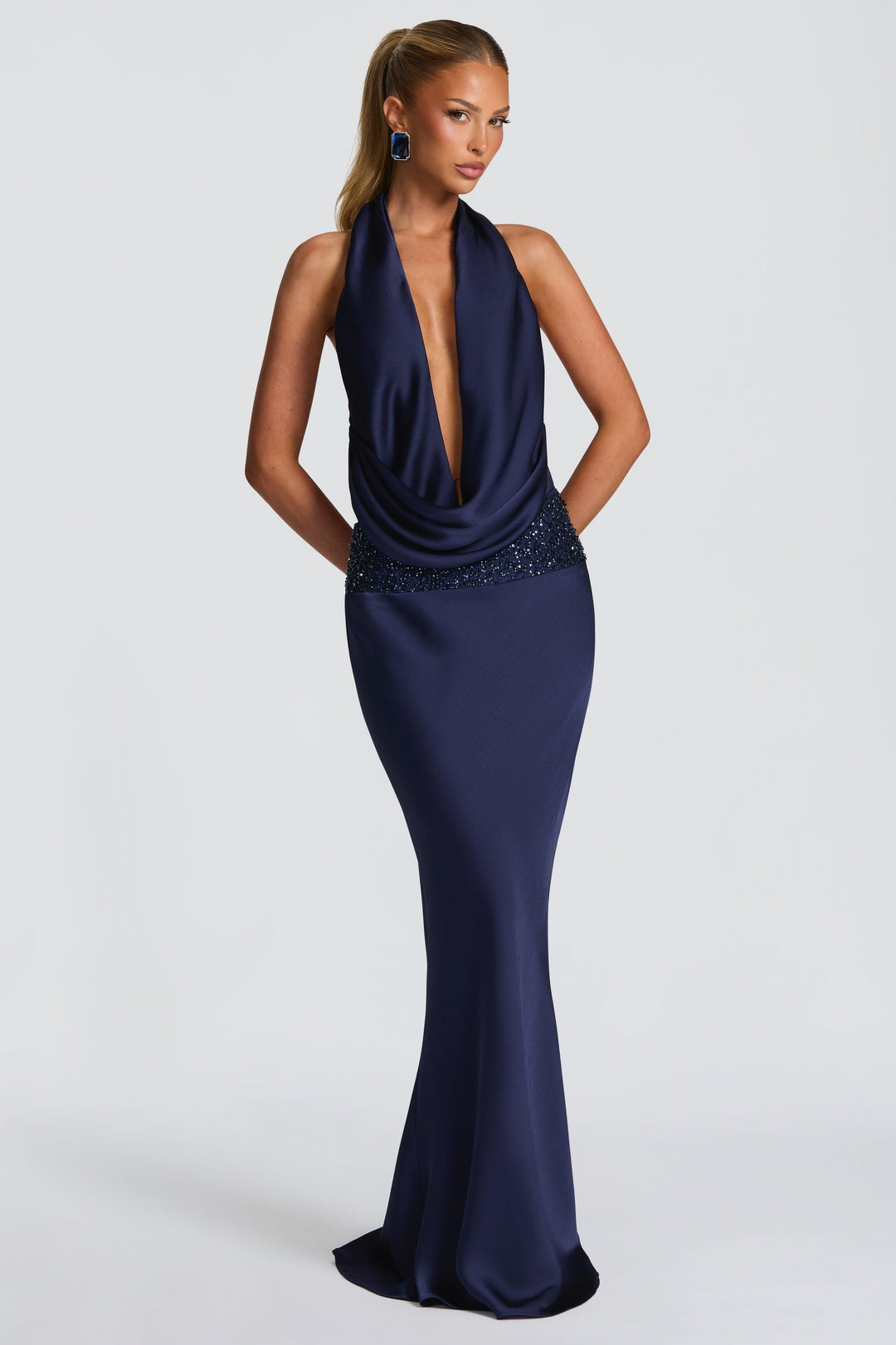 Giselle | Halter Neck Beaded Embroidered Maxi Dress