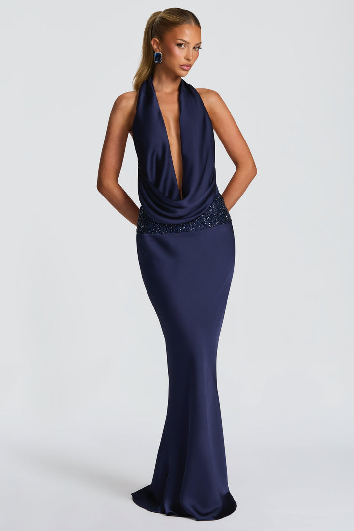 Giselle | Halter Neck Beaded Embroidered Maxi Dress