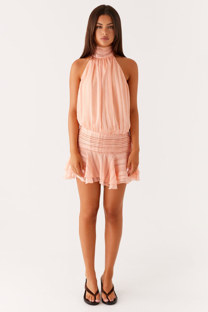 Elin | Chiffon Pleated Halter Neck Mini Dress