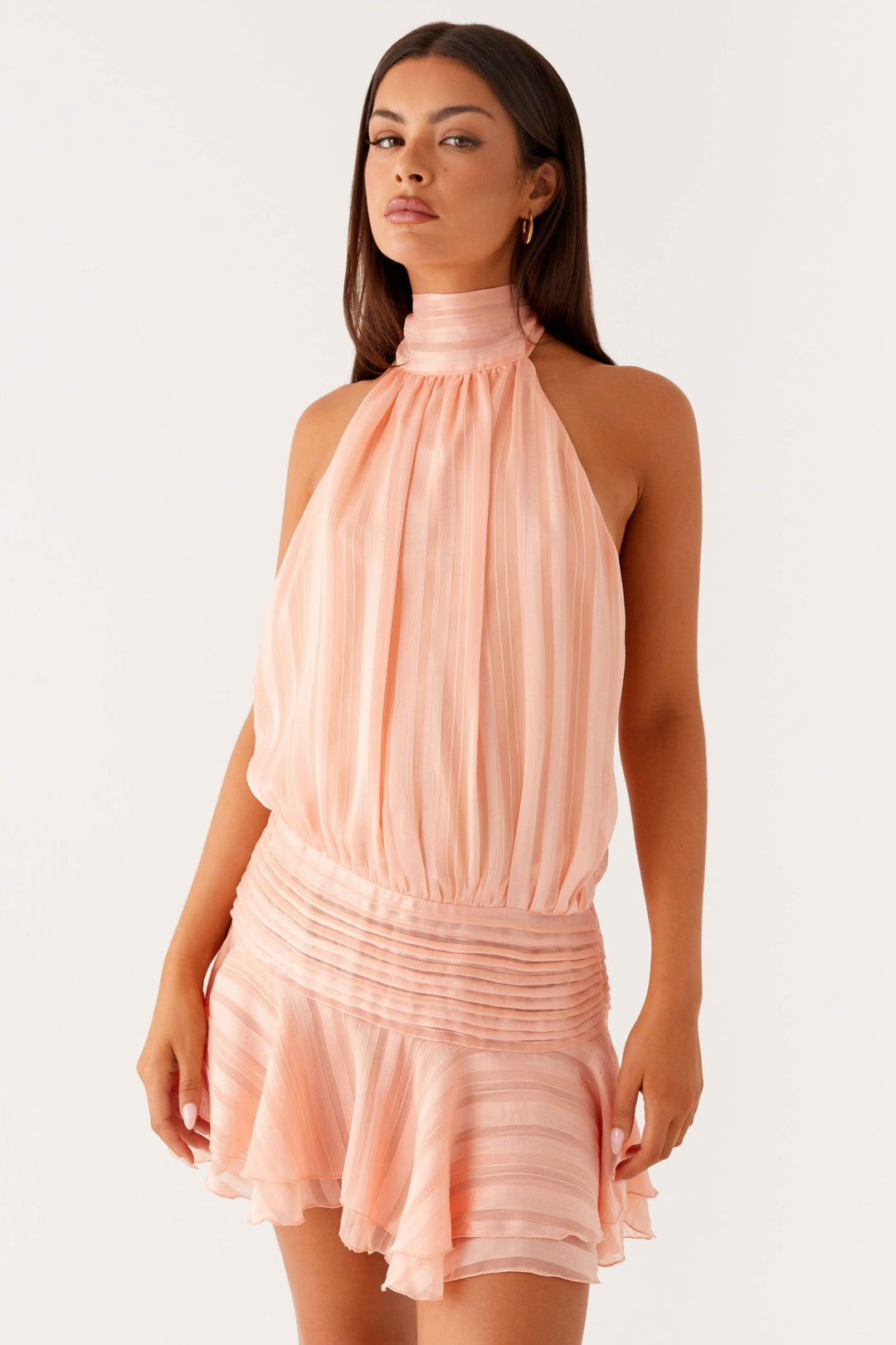 Elin | Chiffon Pleated Halter Neck Mini Dress