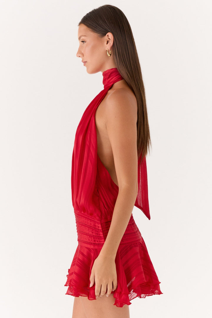 Elin | Chiffon Pleated Halter Neck Mini Dress