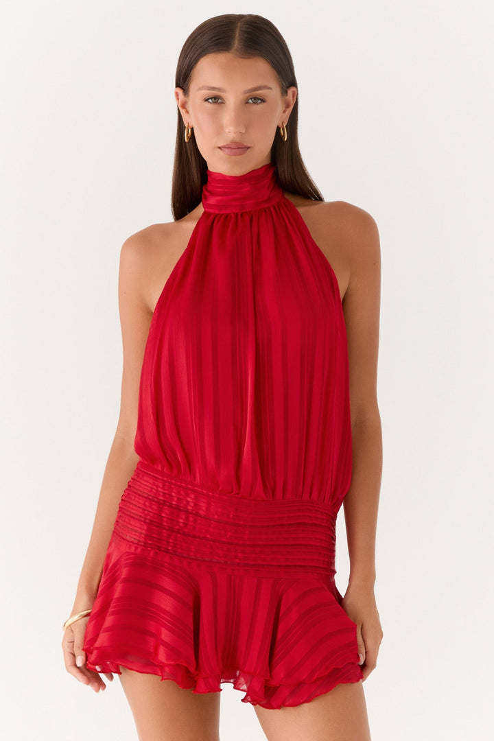 Elin | Chiffon Pleated Halter Neck Mini Dress