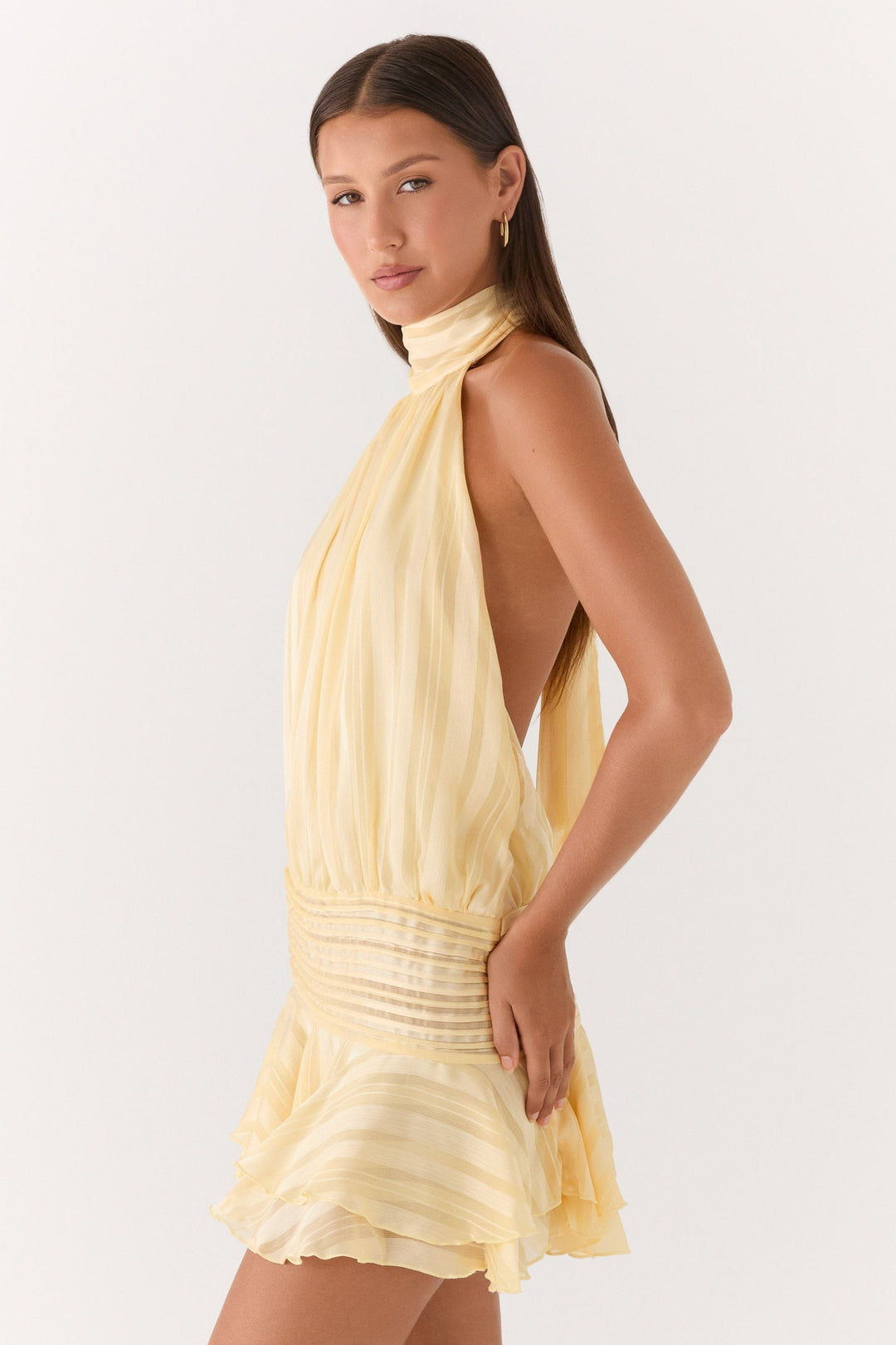 Elin | Chiffon Pleated Halter Neck Mini Dress