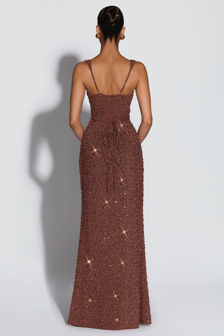Cleo | Sequin Tie-Up Square Neck Maxi Dress