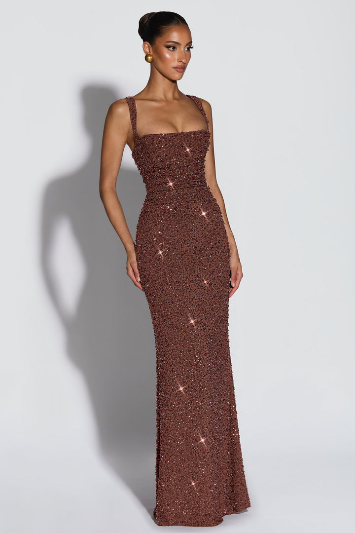 Sabine | Sequin Tie-Up Square Neck Maxi Dress
