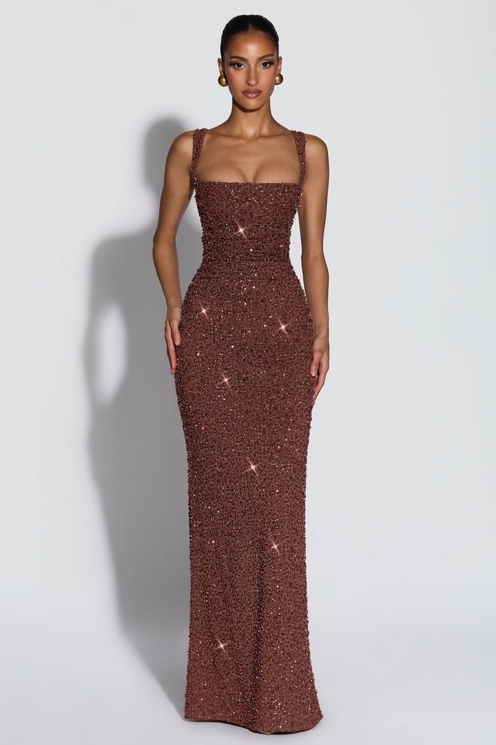 Sabine | Sequin Tie-Up Square Neck Maxi Dress