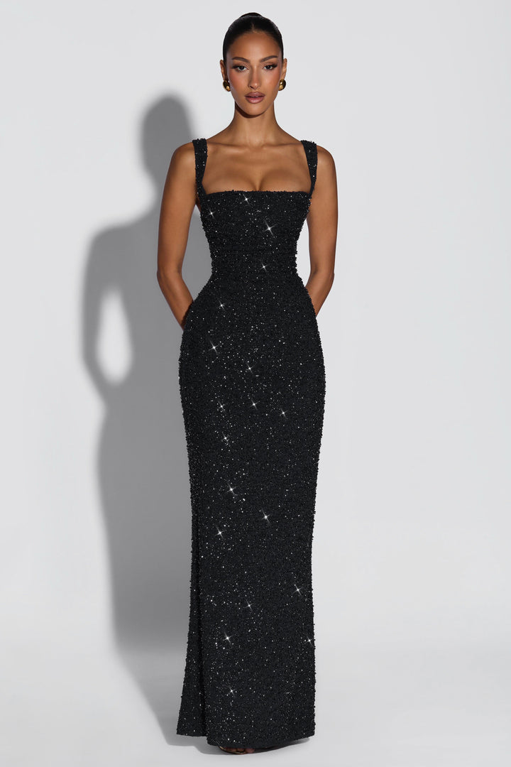 Sabine | Sequin Tie-Up Square Neck Maxi Dress