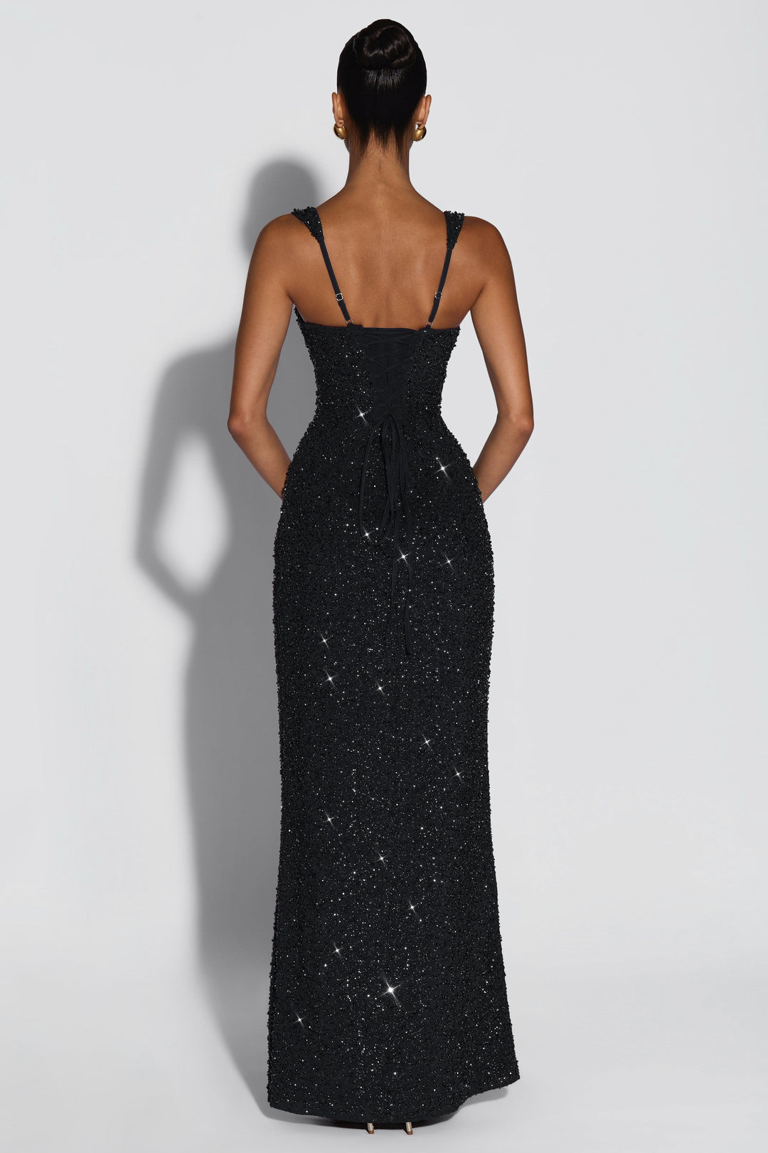 Sabine | Sequin Tie-Up Square Neck Maxi Dress