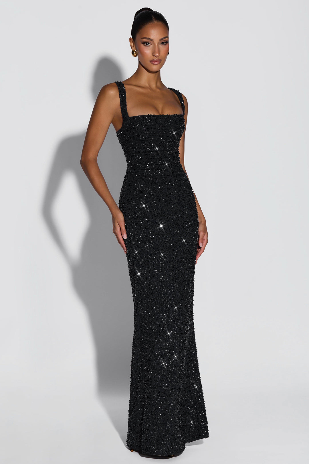 Cleo | Sequin Tie-Up Square Neck Maxi Dress