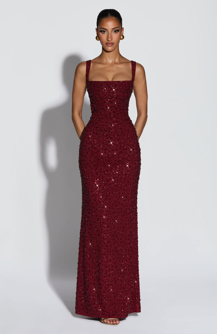 Sabine | Sequin Tie-Up Square Neck Maxi Dress