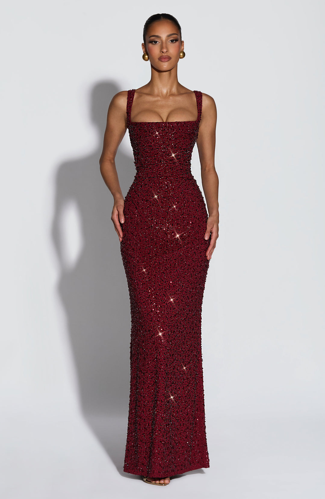 Cleo | Sequin Tie-Up Square Neck Maxi Dress