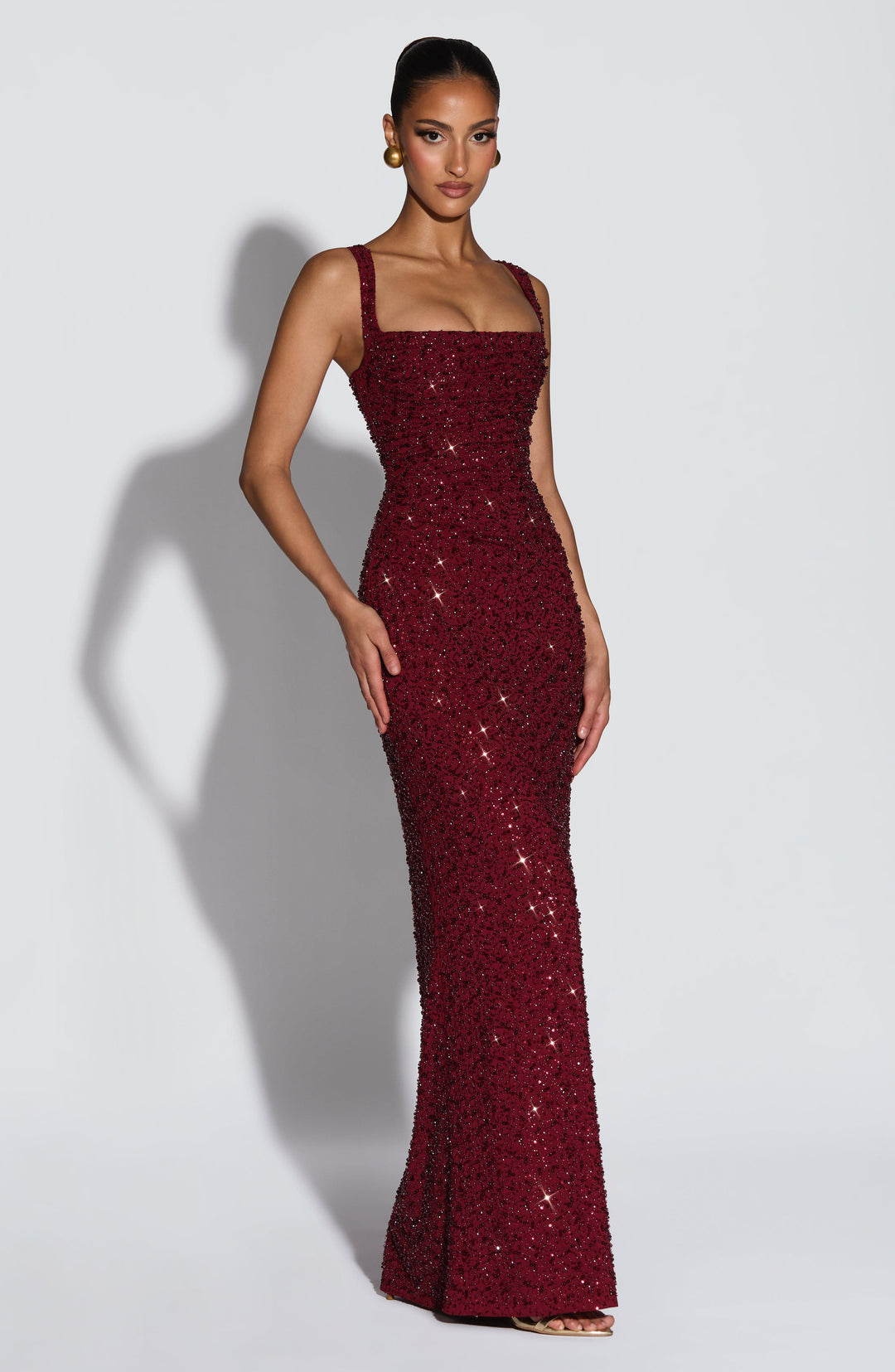 Sabine | Sequin Tie-Up Square Neck Maxi Dress