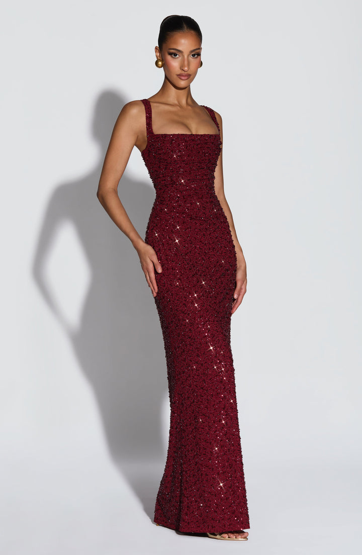 Sabine | Sequin Tie-Up Square Neck Maxi Dress