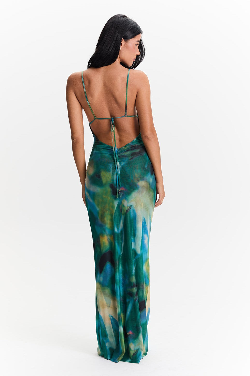 Imogen | Sleeveless Abstract Print Mesh Maxi Dress