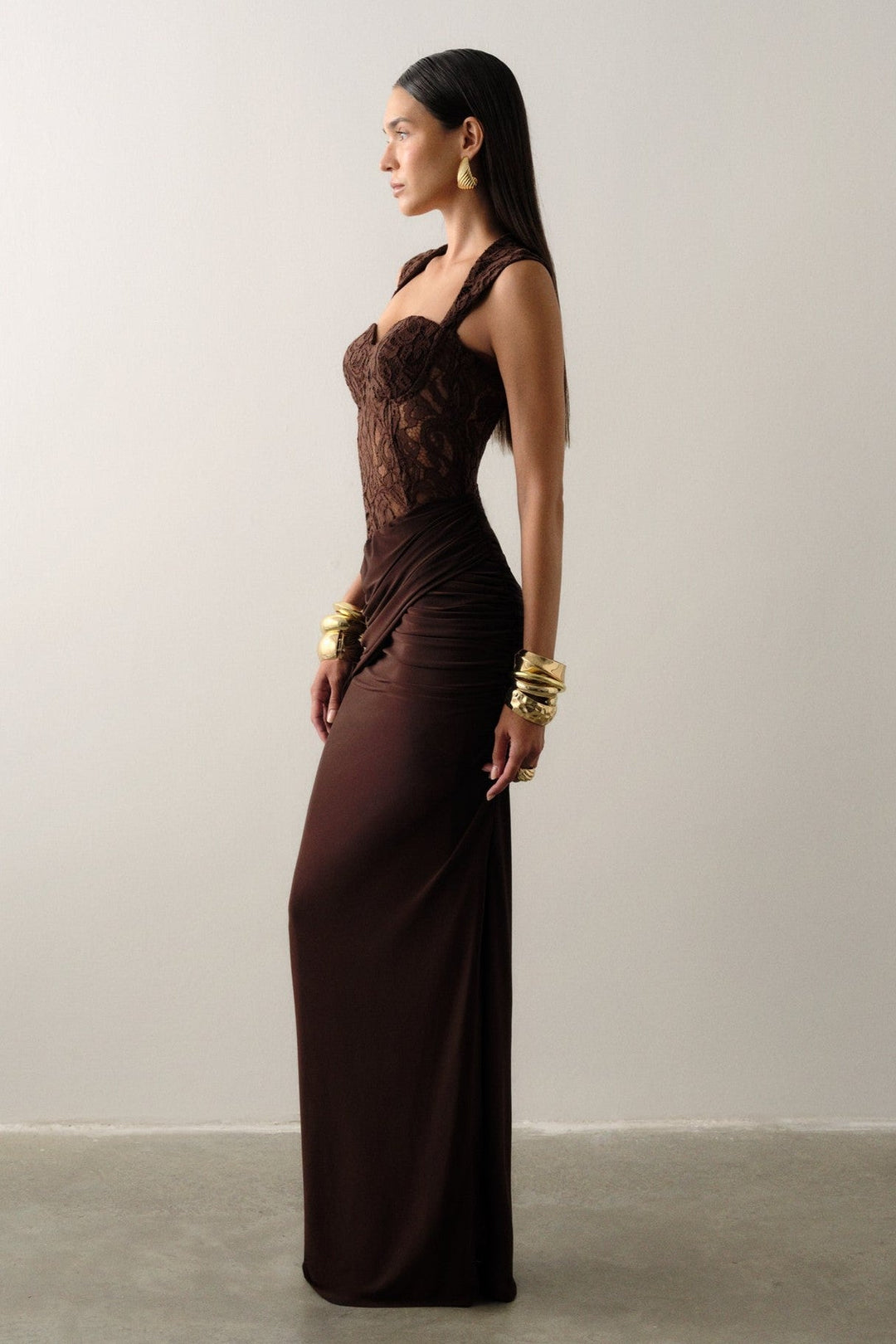 Romilly | Lace-Trim V-Neck Abstract Print Maxi Dress