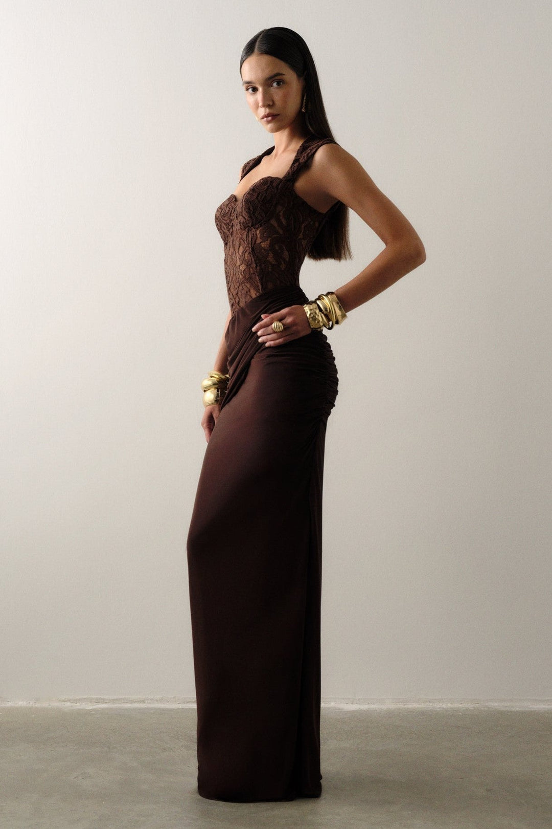 Romilly | Lace-Trim V-Neck Abstract Print Maxi Dress