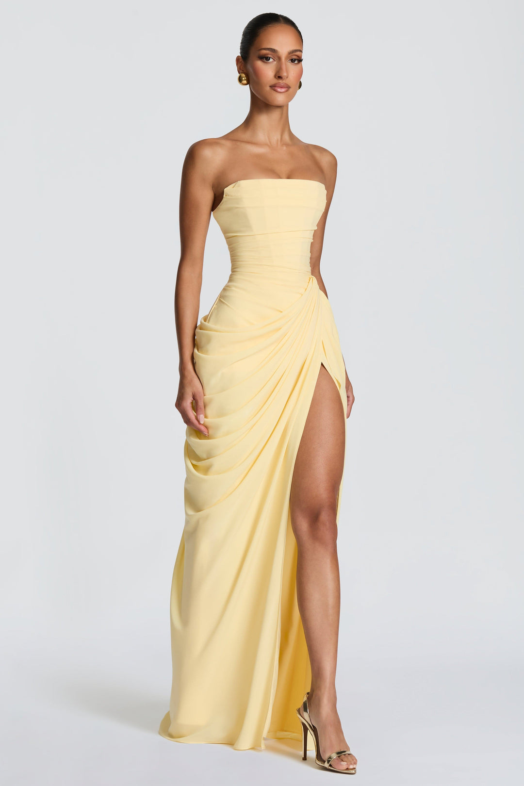 Cosette | Strapless Gathered Corset Maxi Dress