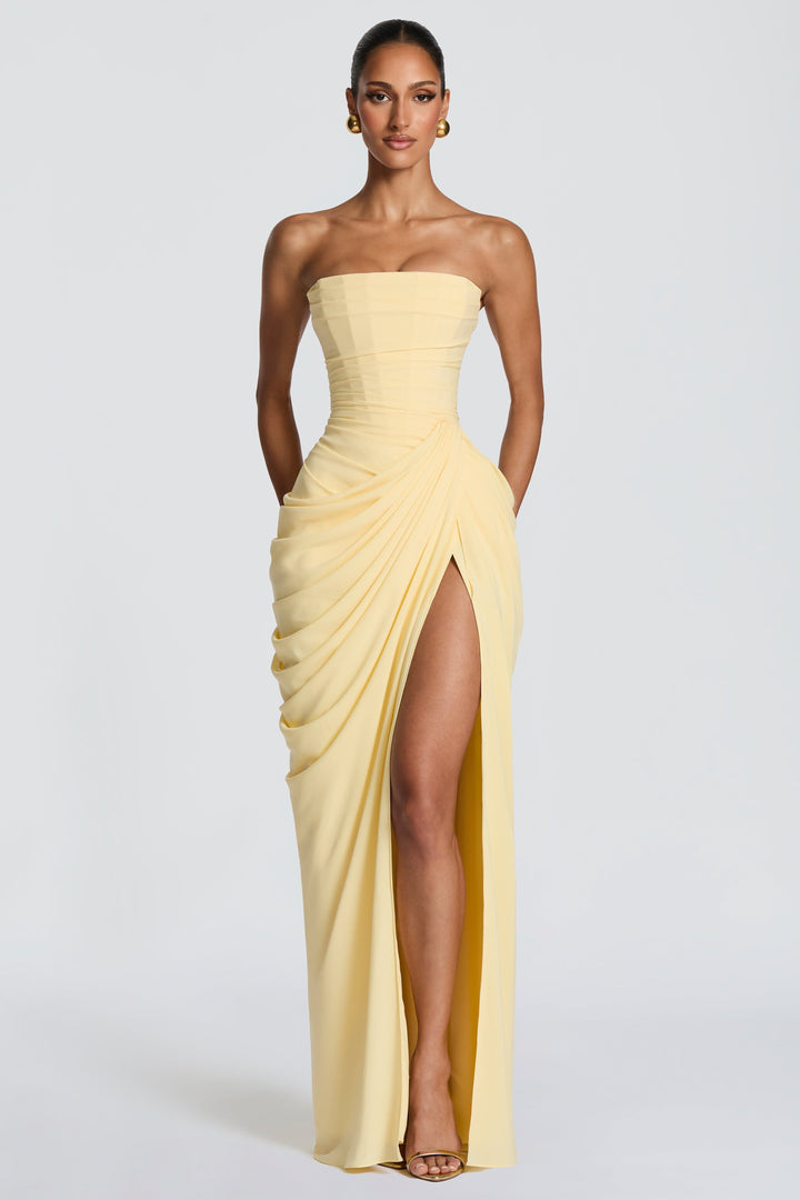 Cosette | Strapless Gathered Corset Maxi Dress
