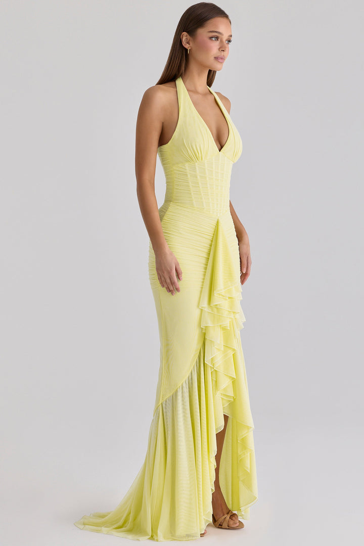 Talia | Mesh Corset Frill Maxi Dress