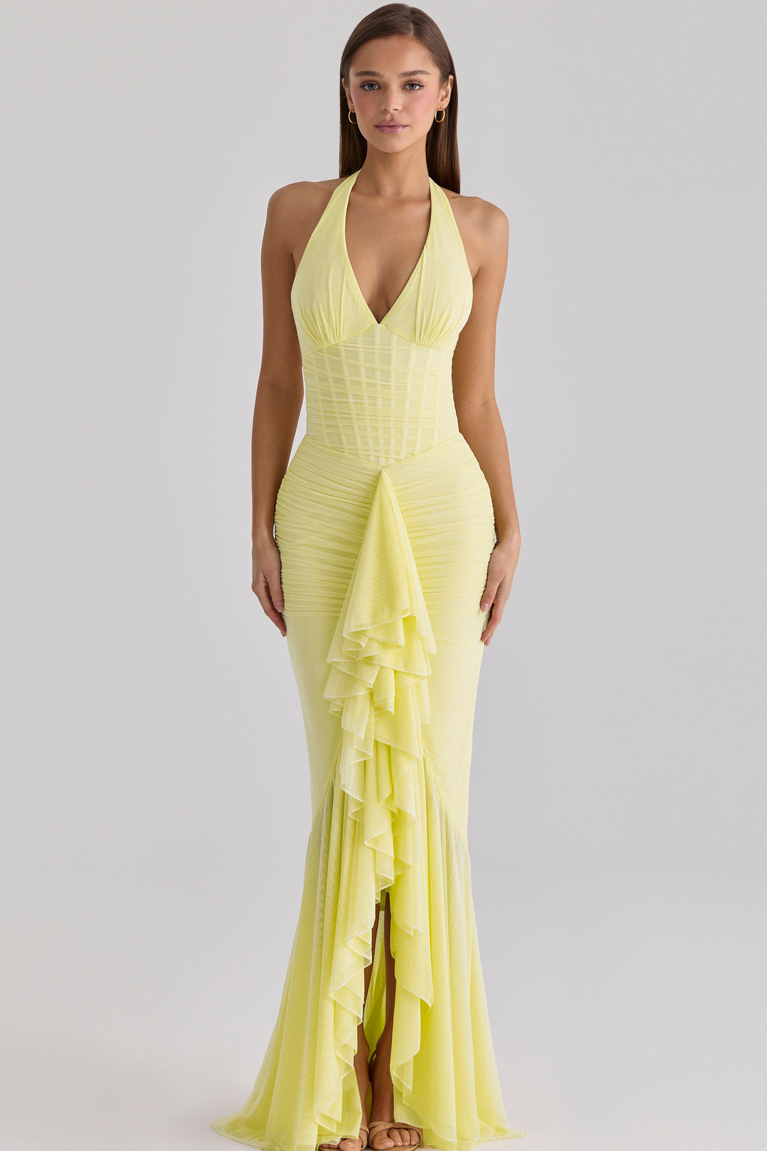 Talia | Mesh Corset Frill Maxi Dress