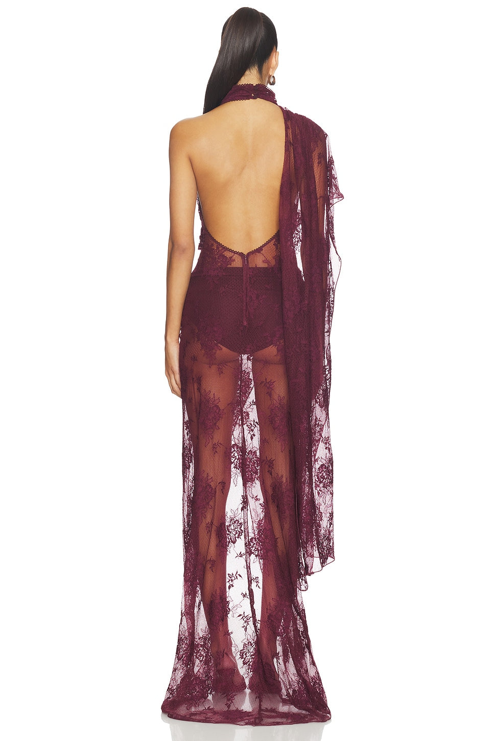 Amara | Lace See-Through Asymmetric Sleeve Maxi Dress