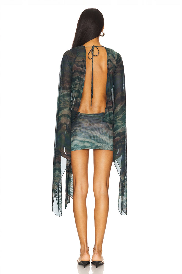 Cora | Animal Print Tie-Up Mesh Midi Dress