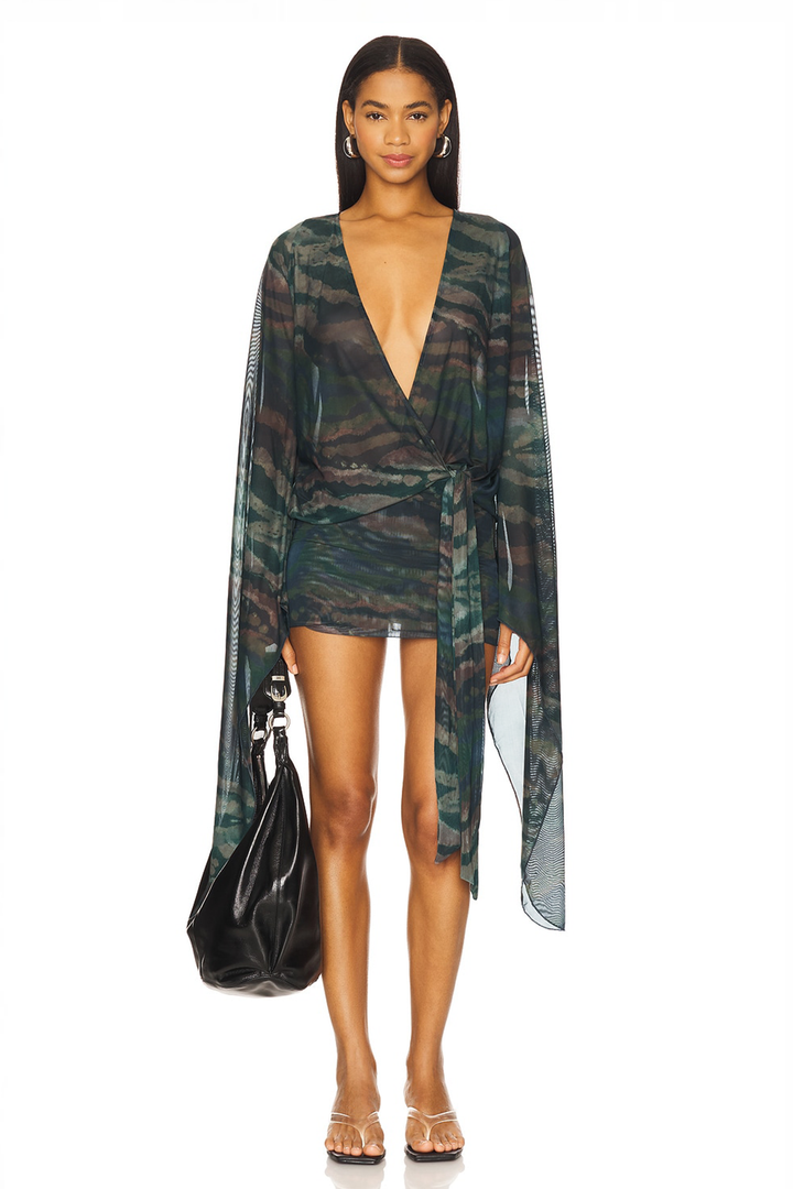 Cora | Animal Print Tie-Up Mesh Midi Dress