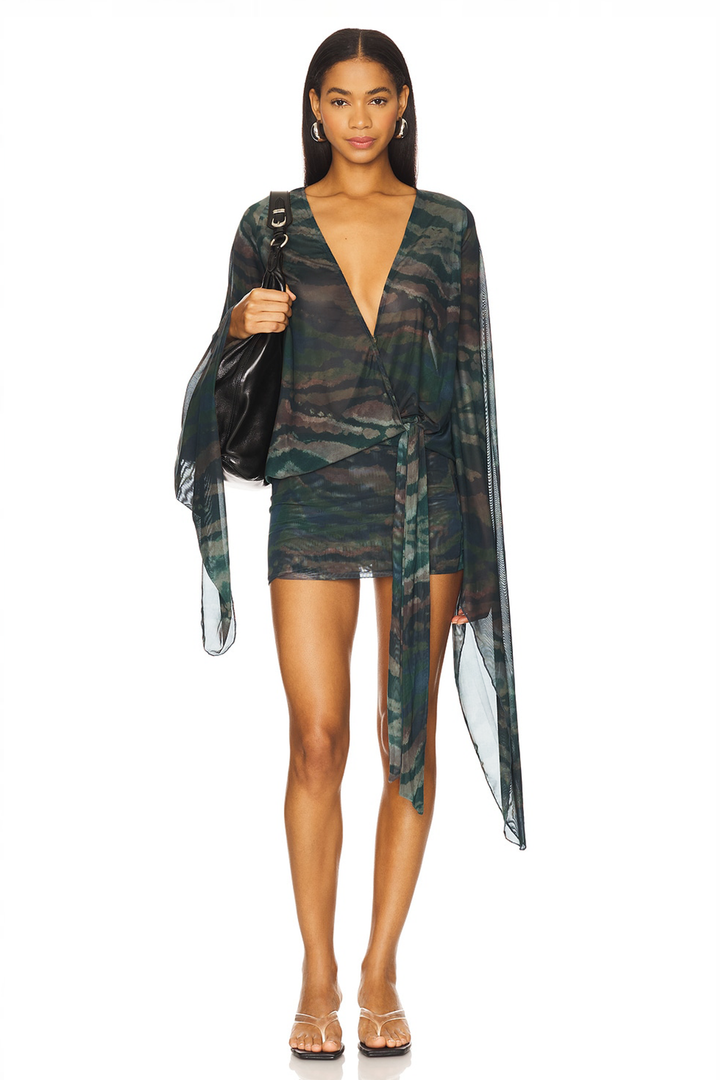 Cora | Animal Print Tie-Up Mesh Midi Dress
