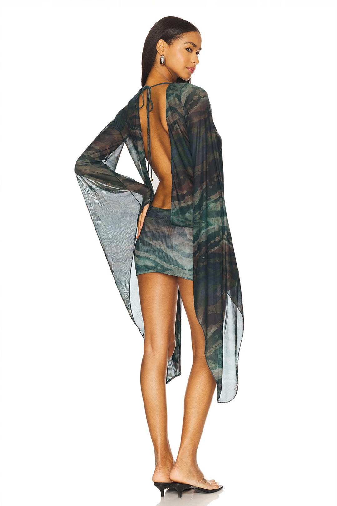 Cora | Animal Print Tie-Up Mesh Midi Dress