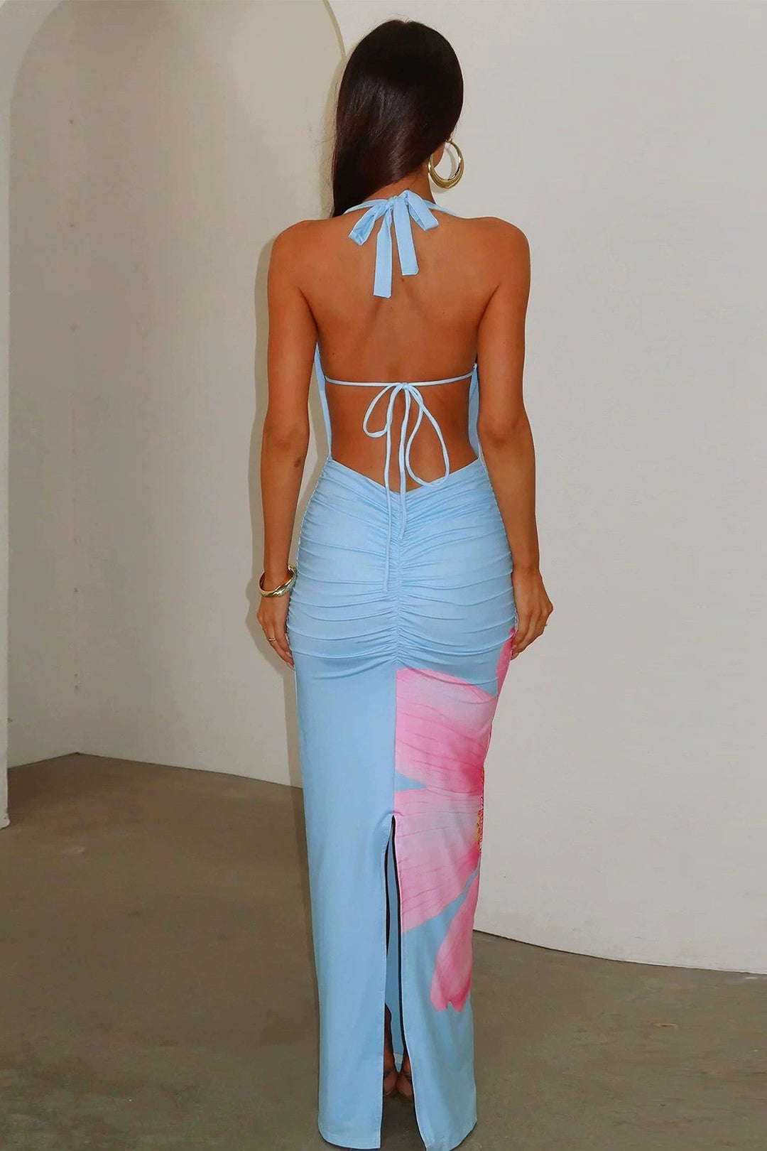 Saskia | Floral Beaded Tie-Up Swing Collar Maxi Dress