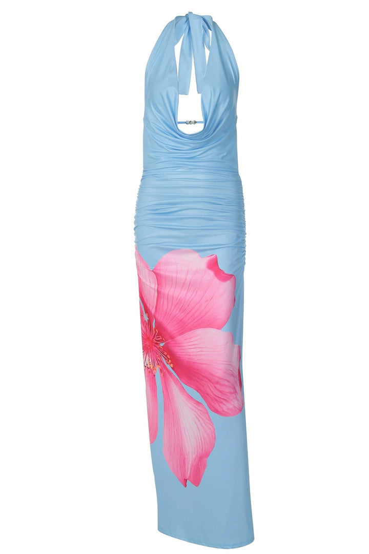 Saskia | Floral Beaded Tie-Up Swing Collar Maxi Dress