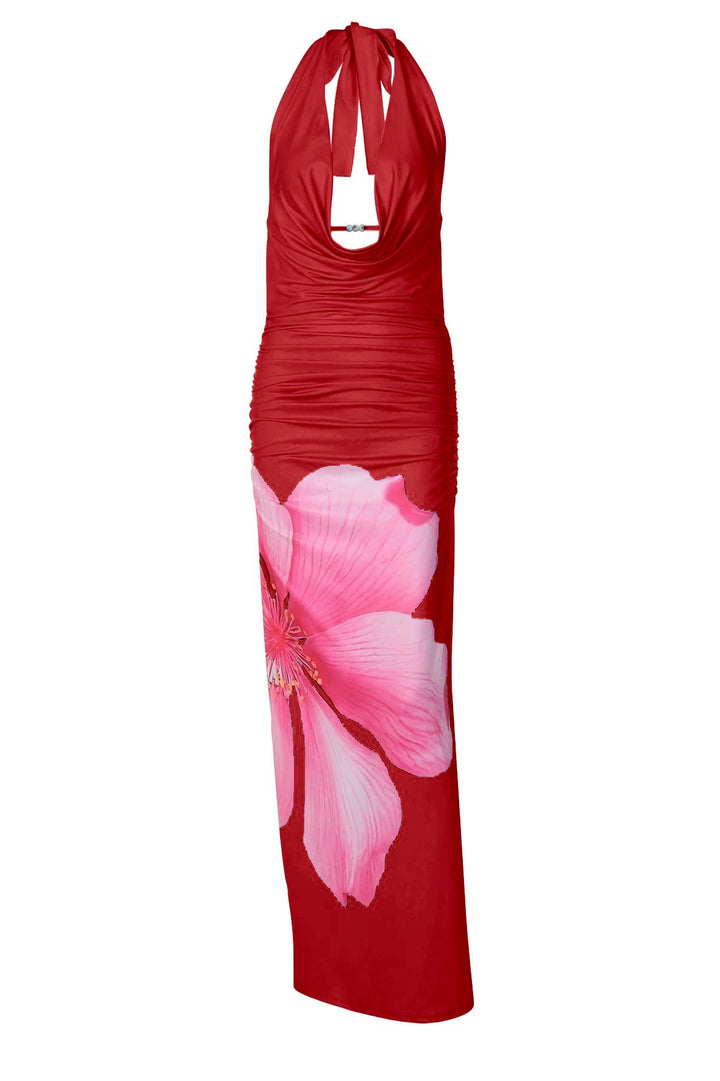 Saskia | Floral Beaded Tie-Up Swing Collar Maxi Dress