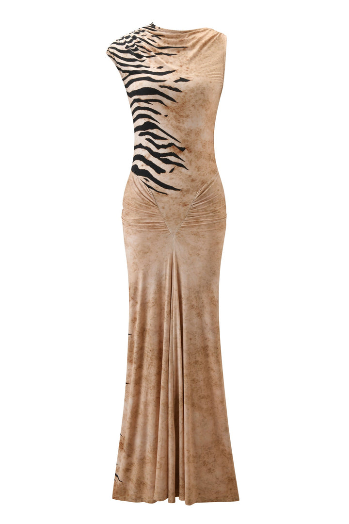 Aurelia | Animal Print Gathered Backless Maxi Dress