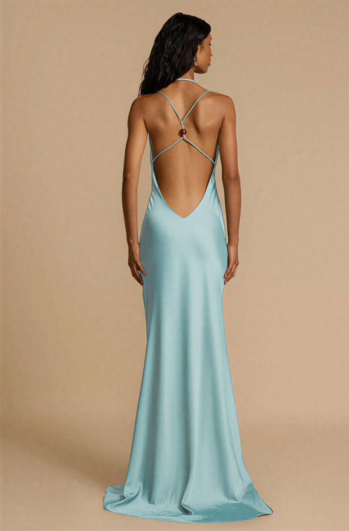 Tessa | Satin Beaded Swing Collar Maxi Dress