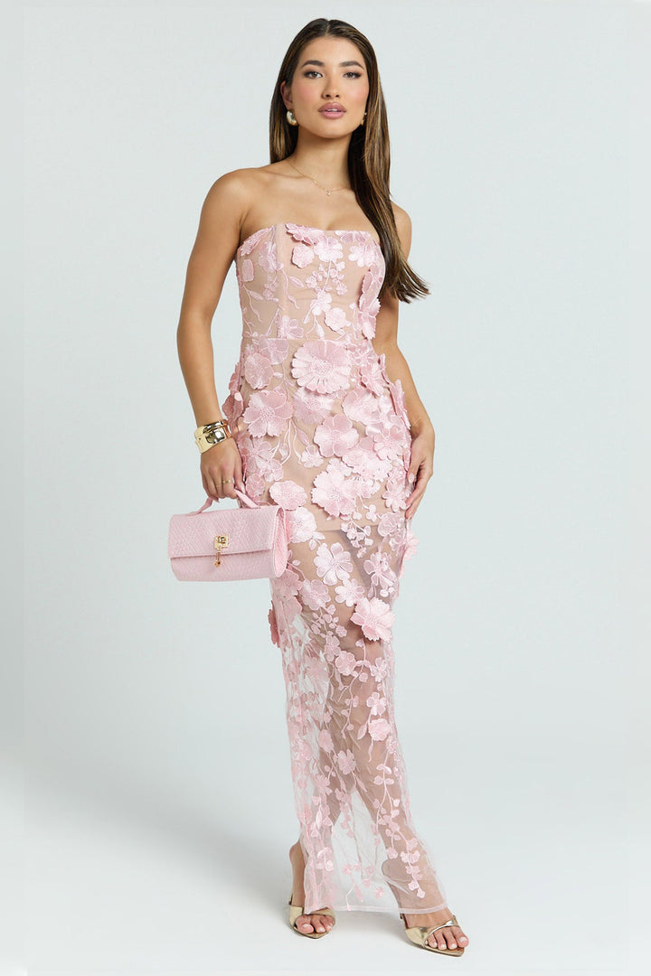 Vera | Embroidered Off-Shoulder Slit Midi Dress