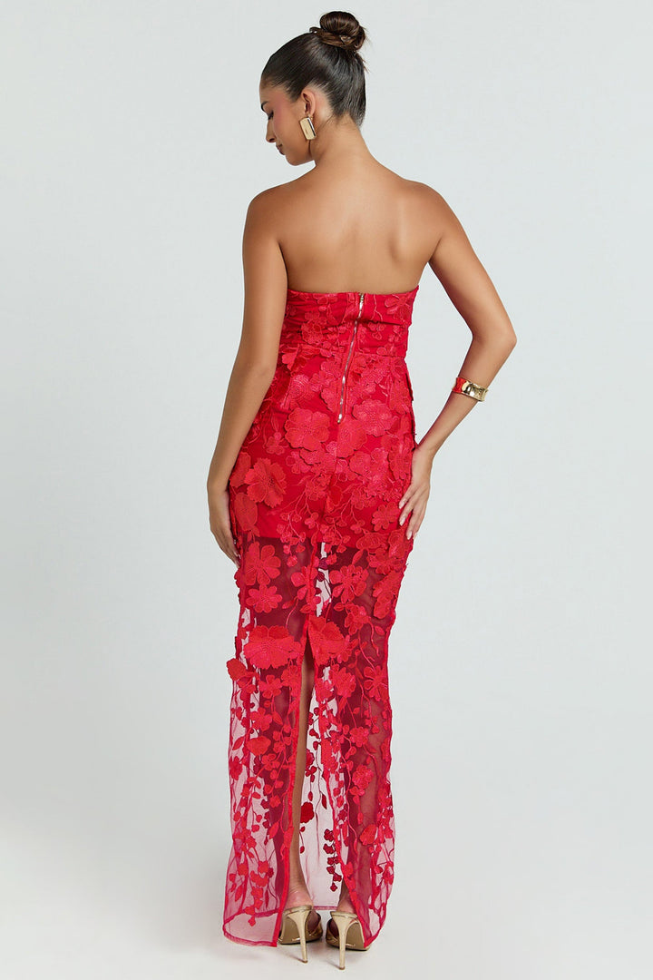 Vera | Embroidered Off-Shoulder Slit Midi Dress