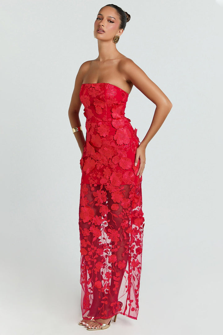 Vera | Embroidered Off-Shoulder Slit Midi Dress